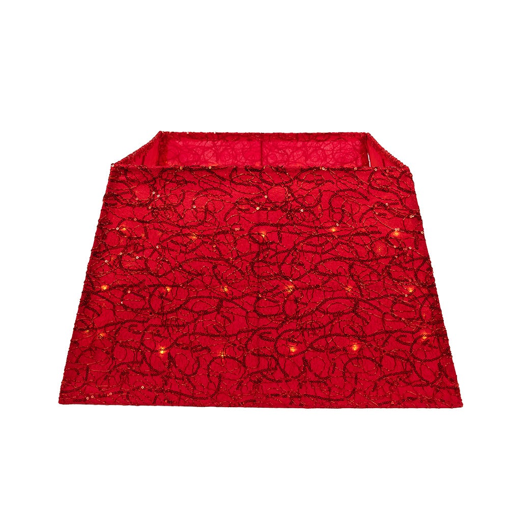 Kurt Adler 19.7-Inch 70-Light Warm White LED Red Square Tree skirt